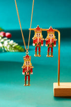 Gold Christmas Nutcracker Doll Alloy Gem Holiday Earrings