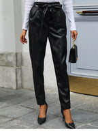 High Waist Leather Tie-Waist Pants