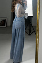 Wash Wide Leg Denim Overalls