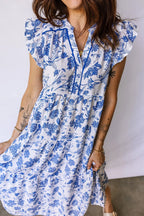 Ruffled Short Sleeve Tiered Floral Midi Dress