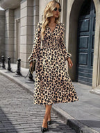Leopard Print Wrap Midi Dress