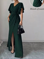 Surplice Flutter Sleeve Maxi Dress