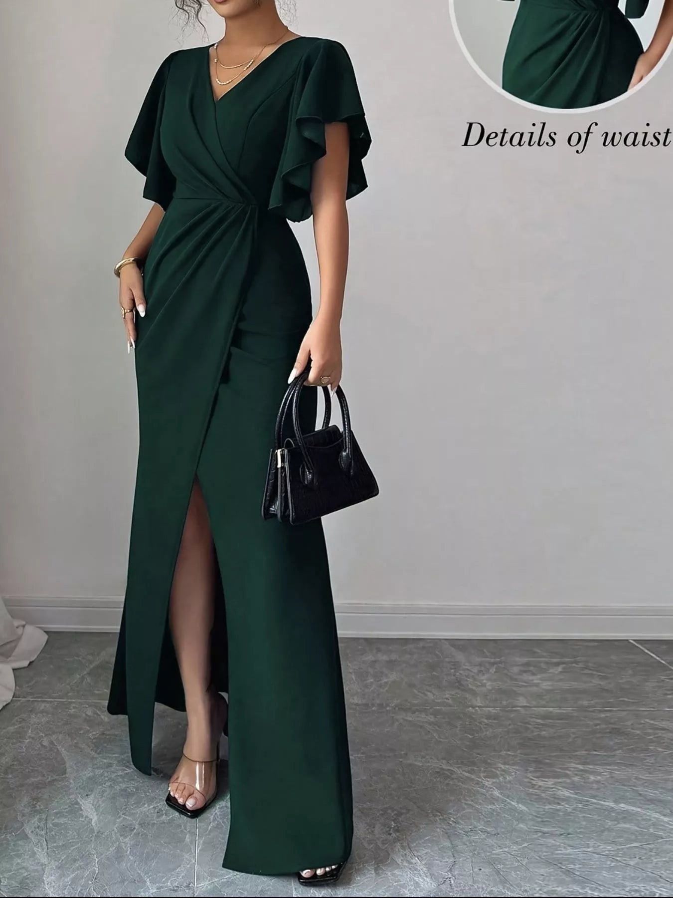 Surplice Flutter Sleeve Maxi Dress
