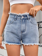 Washed Raw Hem Denim Shorts