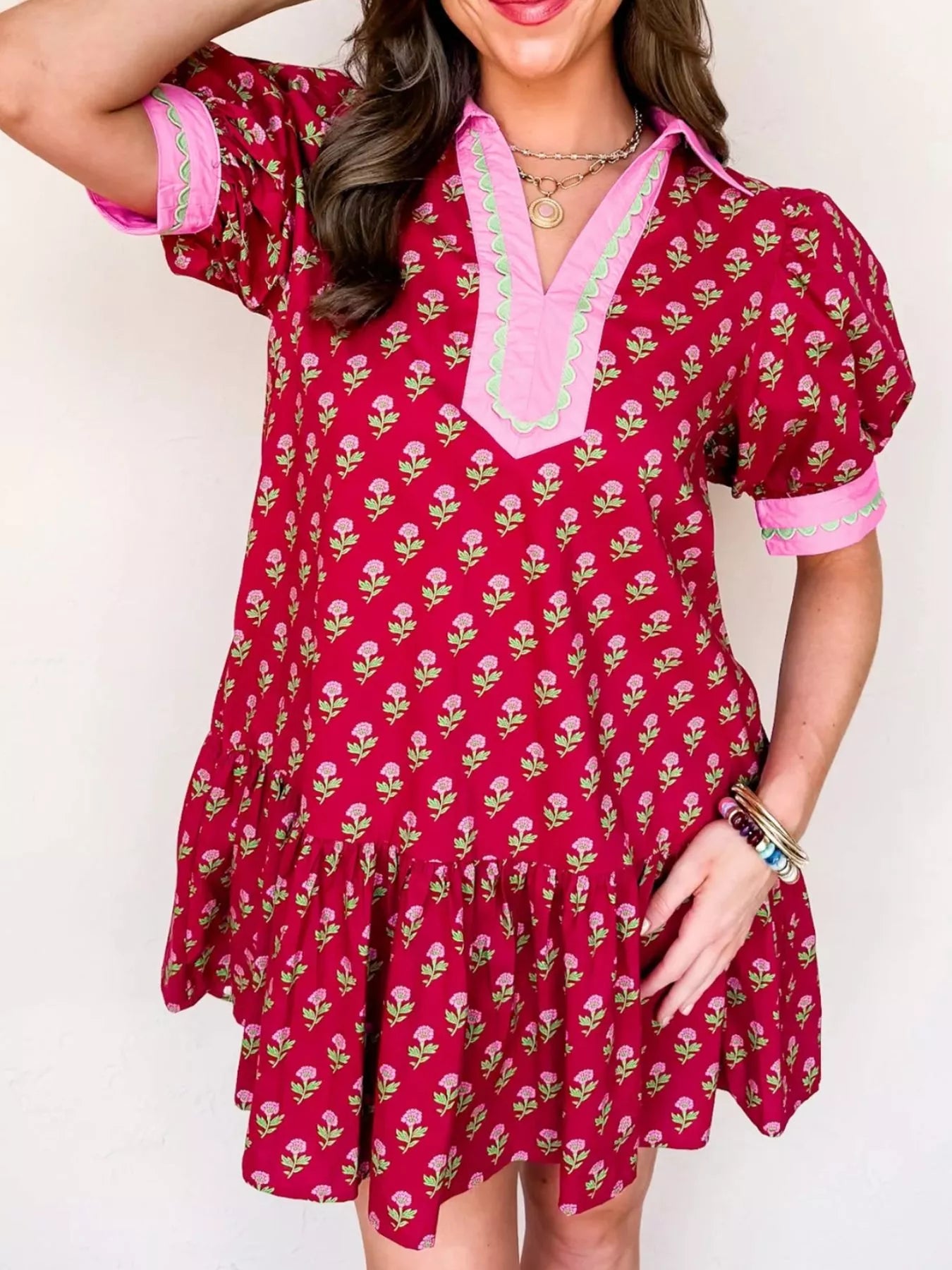 Floral Print Ruffle Hem Mini Dress