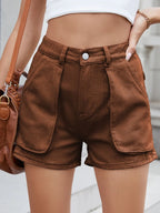 High Waist Utility Pocket Denim Shorts