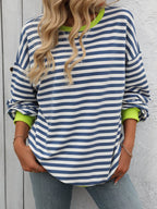 Striped Round Neck Dropped Shoulder Sweatshirt