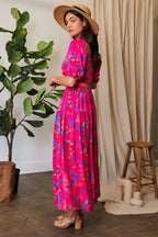 Davi & Dani Printed Smocking Waistband Ruffled Maxi Skirt