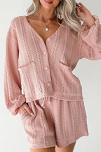 Cable Knit V Neck Cardigan and Shorts Set