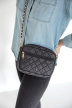 SueEllen Quilted Small Crossbody Bag with Gold Cha