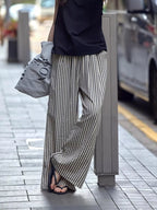 Full Size Striped Drawstring Waist Wide Leg Pants Plus Size