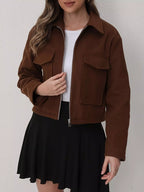Cropped Zip-Up Pocketed Jacket