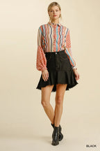 Umgee Linen Blend 5 Pockets High Low Skirt with Frayed Hem