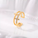 18K Gold-Plated Rhinestone Cross Open Ring
