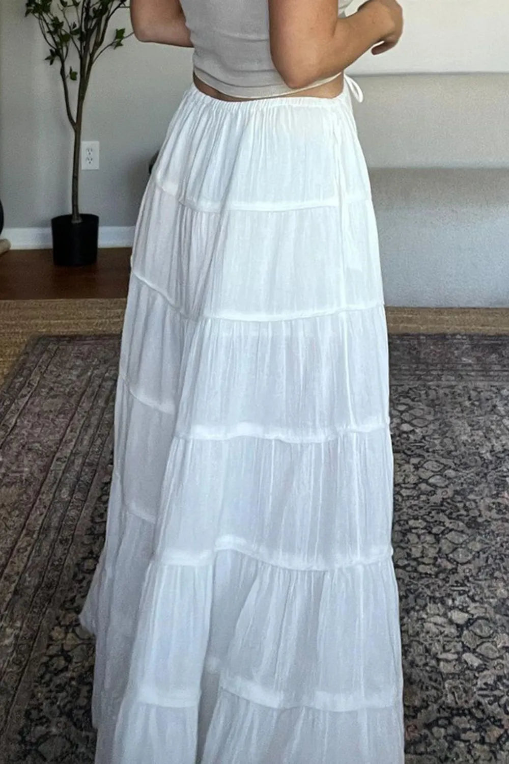 Bohemian Tiered Maxi Skirt with Drawstring Waist