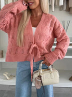 Tie-Front Openwork Cardigan