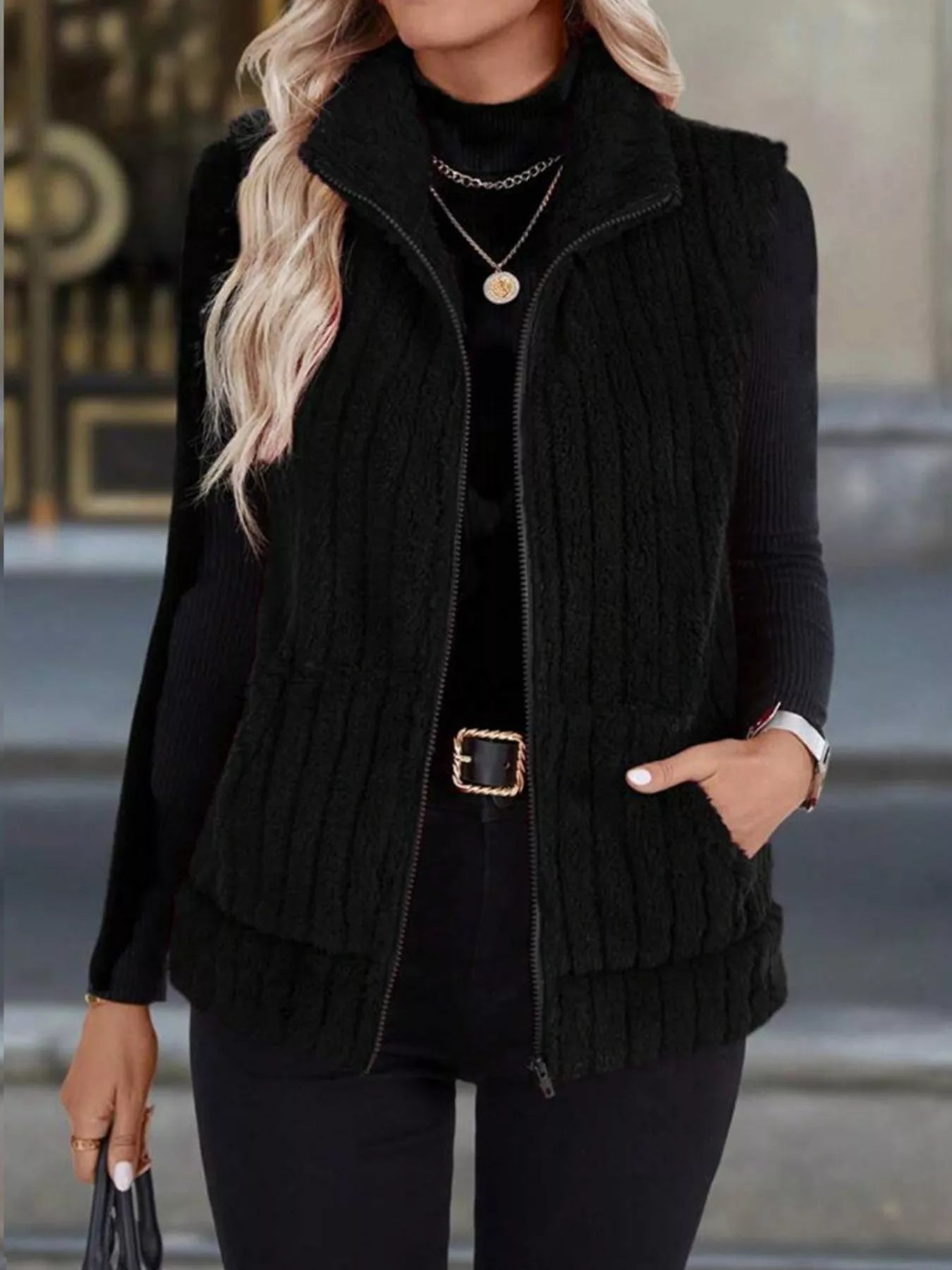 Full Size Fleece Zip-Up Vest Coat Plus Size