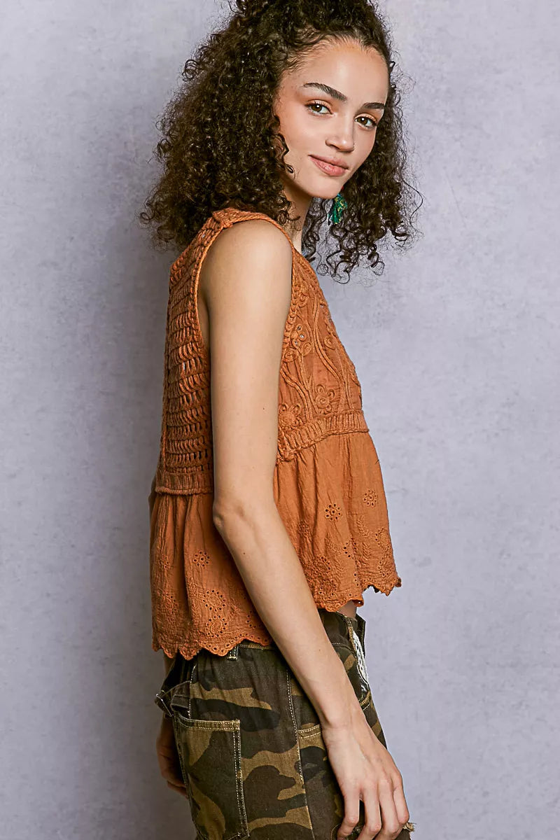 POL Crochet Cropped Tank with Scalloped Hem