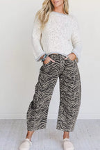 Zebra Stripe Printed Wide Leg Jeans