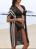 Open Front Contrast Openwork Cover-Up