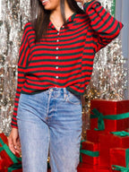 Striped Button-Down Knit Cardigan