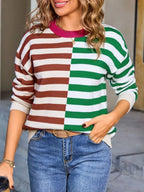 Striped Round Neck Long Sleeve Sweater