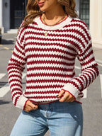 Striped Zigzag Knit Round Neck Sweater