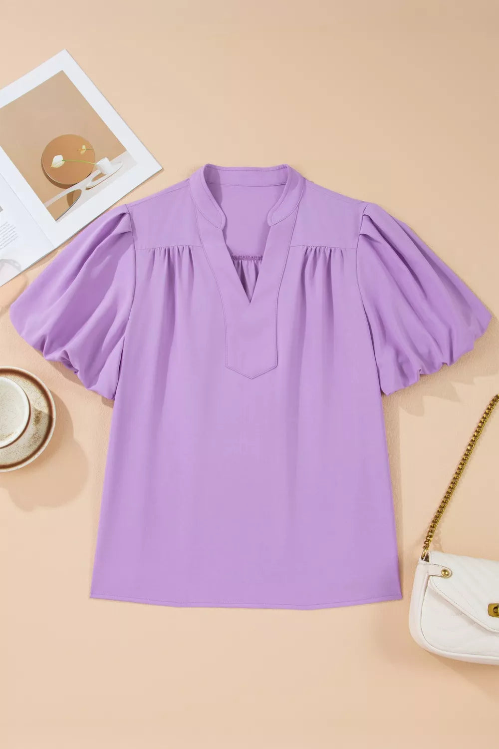 V Neck Puff Sleeve Summer Blouse