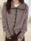 Striped Knit Button-Down Cardigan