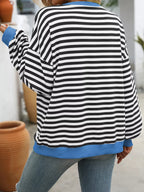 Striped Round Neck Dropped Shoulder Sweatshirt