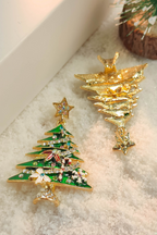 Bright Green Rhinestone Embellished Star Christmas Tree Earrings