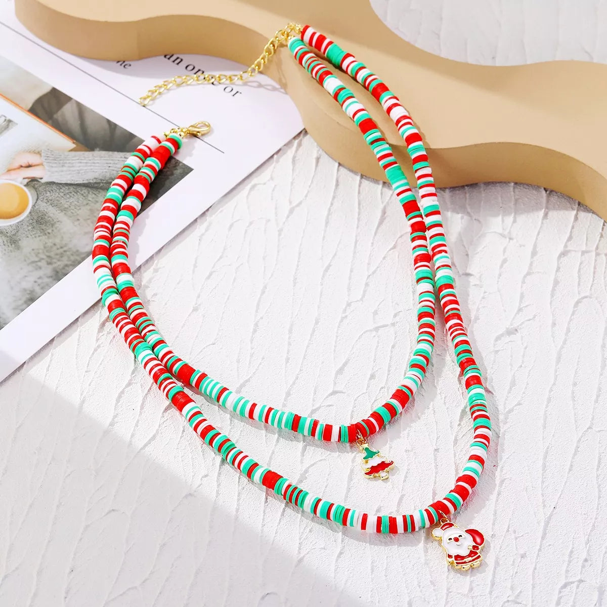 Alloy Christmas Necklace with Santa and Christmas Tree Pendant