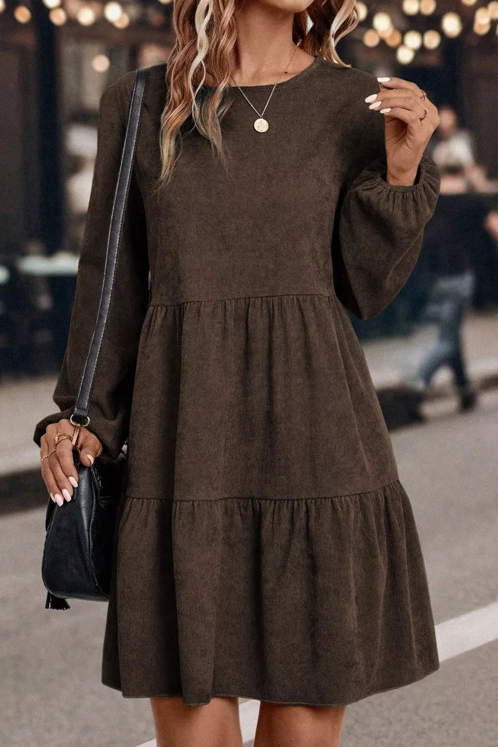 Long Sleeve Tiered Mini Dress