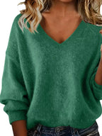 Full Size V-Neck Dropped Shoulder Sweater Plus Size