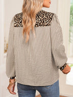 Stripe Leopard Patchwork Long Sleeve Shirt