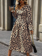 Leopard Print Wrap Midi Dress