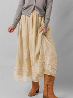 Embroidered Mesh Overlay Flowy Midi Skirt