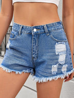Distressed Raw Hem Denim Shorts