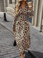 Leopard Print Wrap Midi Dress