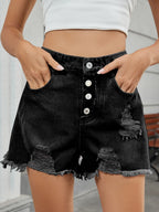 Distressed Raw Hem Denim Shorts