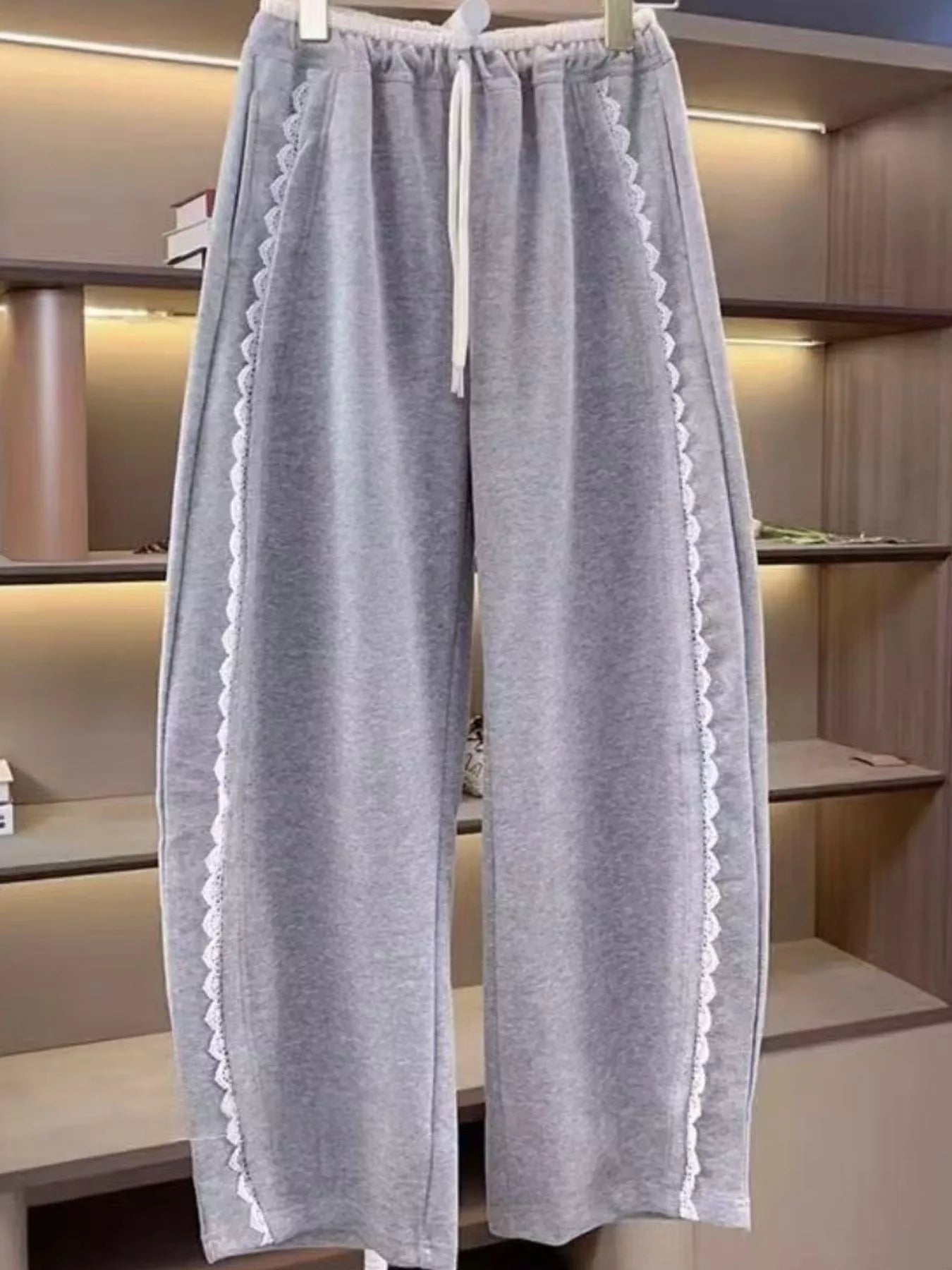 Lace Trim Wide Leg Pants