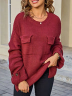 Pocket Detail Round Neck Sweater