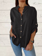 Full Size Casual Button-Down Roll-Up Sleeve Shirt Plus Size