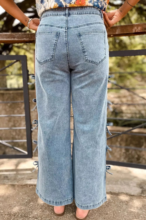 Bow Knot Side Detail Straight Leg Loose Jeans