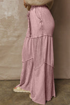 Mineral Wash Patchwork Tiered Wide Leg Pants
