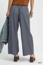 Umgee Drawstring Striped Wide-Leg Pants