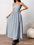 Striped Strapless Casual Maxi Dress