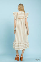Umgee Stripe Ruffle Sleeve Tiered Midi Dress