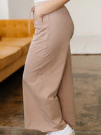 Solid Color Mineral Wash Piping Trim Pocketed Wide Leg Pants