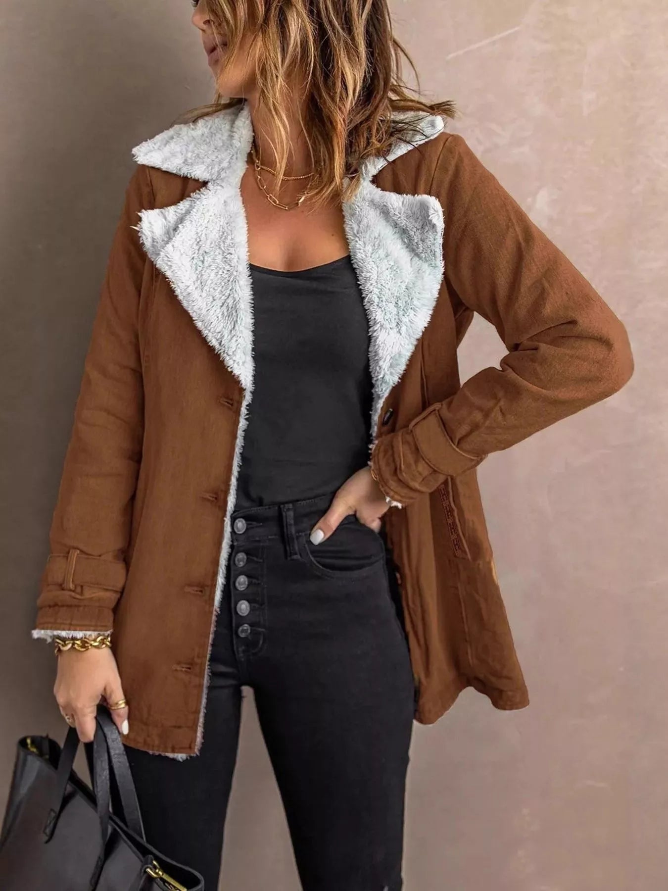 Full Size Sherpa Lined Button Up Outerwear Plus Size
